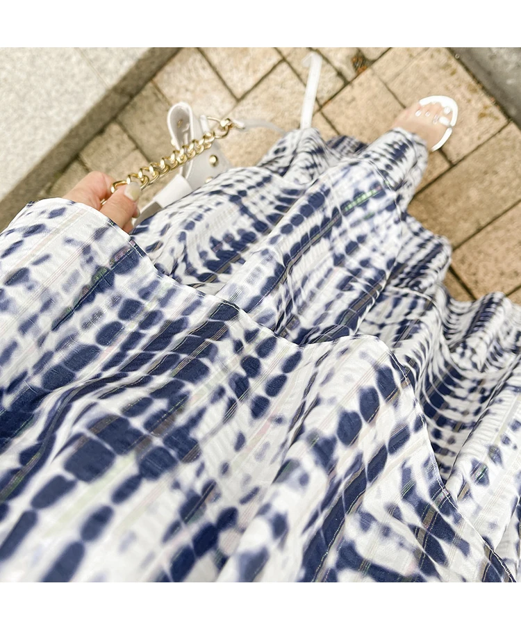 Summer Dress New Temperament Lotus Leaf Heavy Industry Tie-Dye Bronzing Waist Cake Skirt Fashion Dress