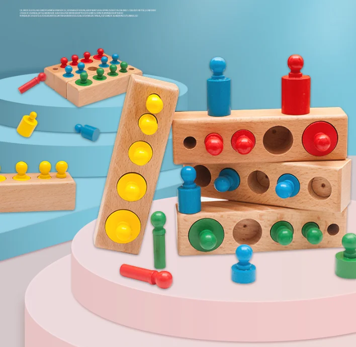 New Arrival Baby Wooden Seneory Cylinder Socket Knobbed Toddler Game Montessori Educational Teching Aids Blocks Toys For Kids