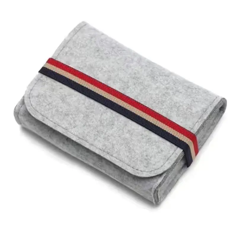 Custom Logo Travel Cosmetic Organizer Felt Portable Electronics Accessories Organizer Pouch for Laptop  Mouse Charger Cable