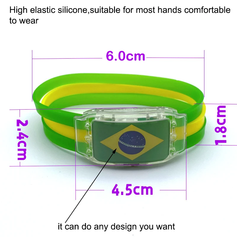 Festival Personalized Glowing Elastic Light Up Luminous Nfc Rfid Led Silicon Custom Promotional Wristbands Flag Bracelet