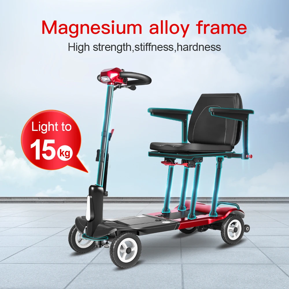 Magnesium 15Kg Lightweight Brushless Motor Mobility Scooters Seniors Disabled Long Range Electric 4 wheel Mobility Scooter