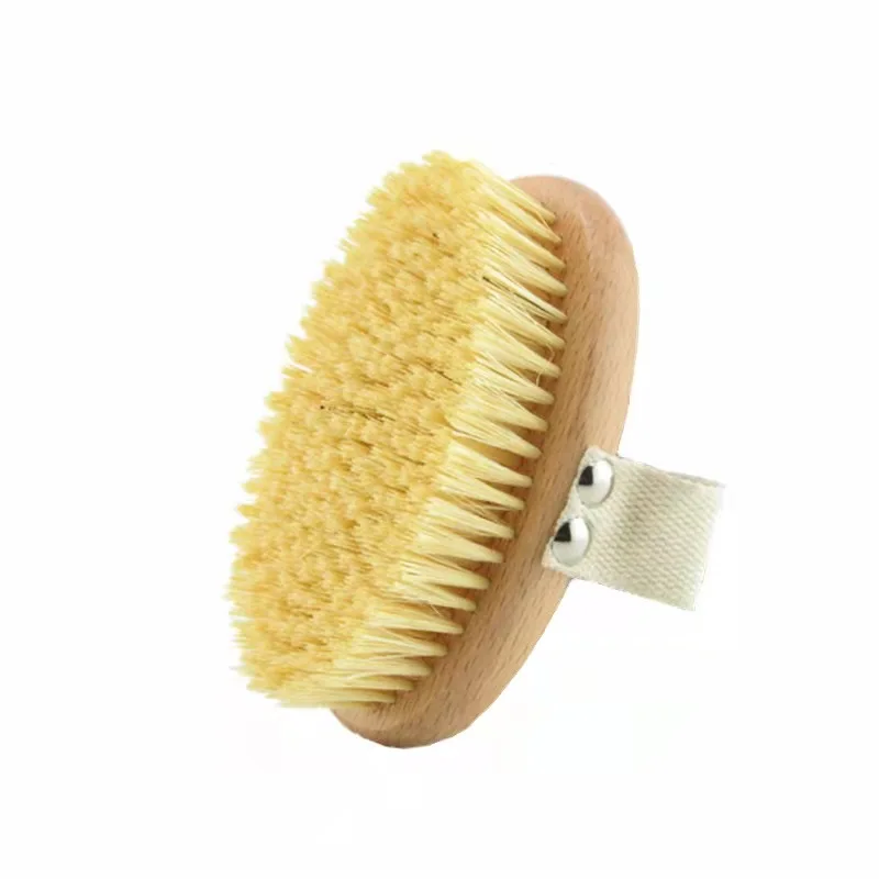 Double side bath brush natural beech wood boar bristles body massage dry brush