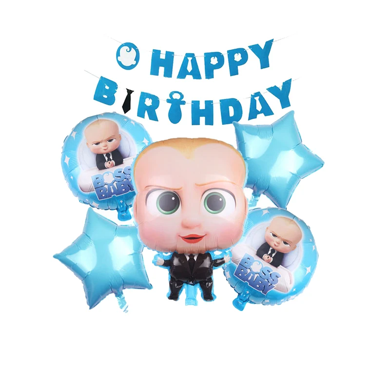 Nipple Boy Shape Globos Boss Baby Happy Birthday Banner Blue Star Foil Balloon Set For Baby Shower Party Decoration Supplies