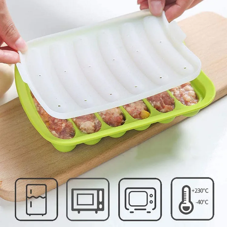 BPA Free DIY 6 Cavity Sausage Molds Food Grade Silicone Sausage Holder Hot Dog Molds Sausage Maker Mold