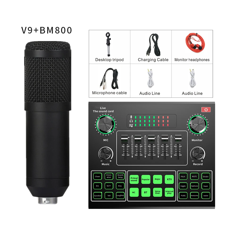 Звуковая карта V9 BM800 с микрофоном, usb-кабель для студийной записи, внешний компьютер для записи, новая звуковая карта v9 plus для караоке, прямой трансляции