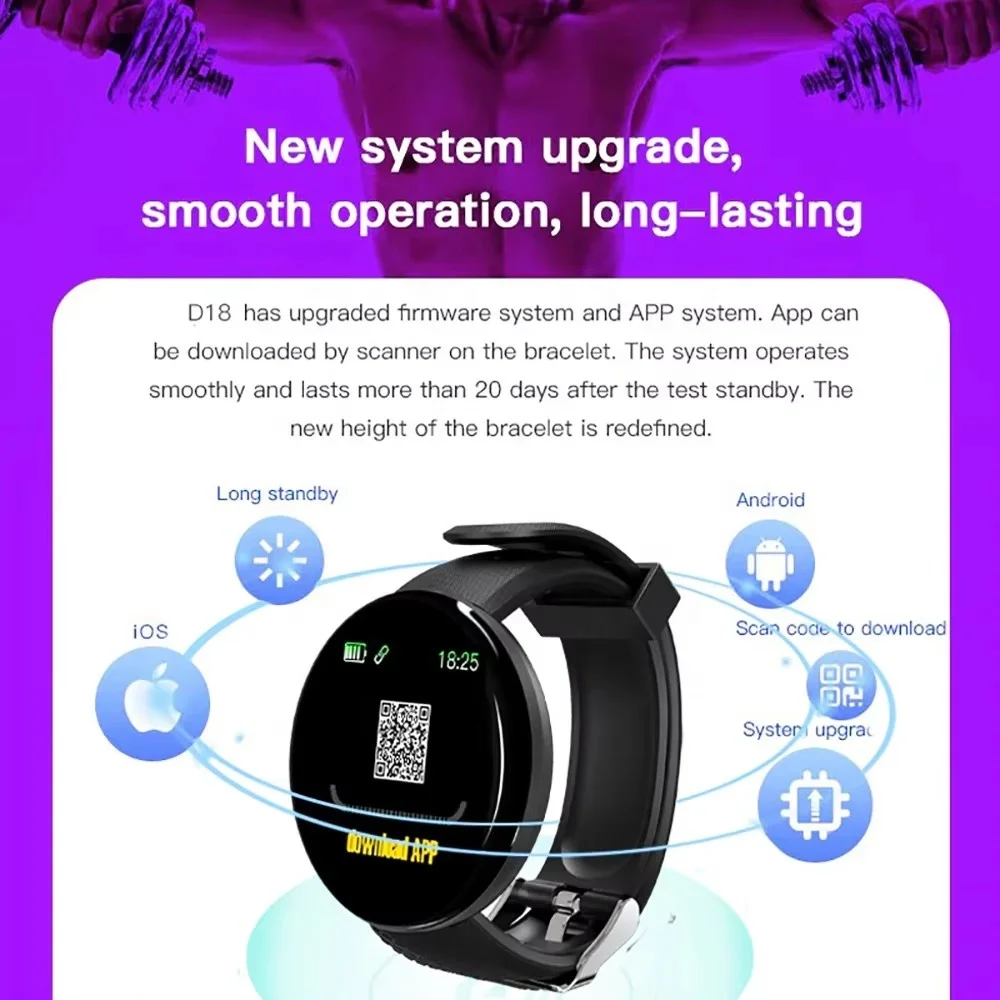 Wholesale Price D18 Smart Watch women Fitness Tracker Round Heart Rate Blood Pressure Smart Bracelet Waterproof Sport Smartwatch