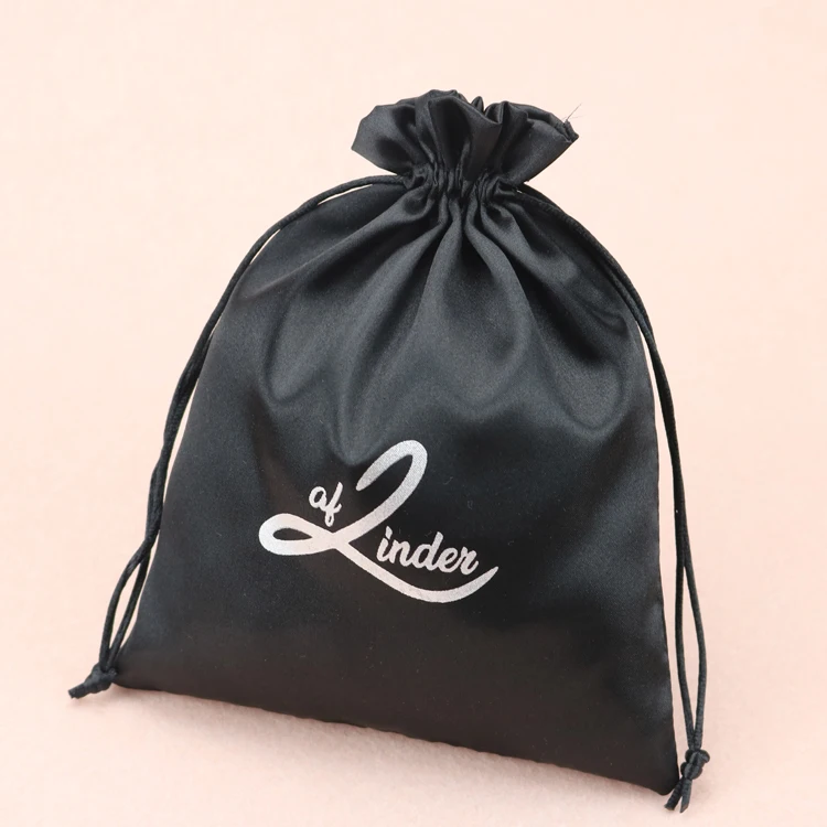 2021 factory custom printed logo extra large silk wig black satin hair bag