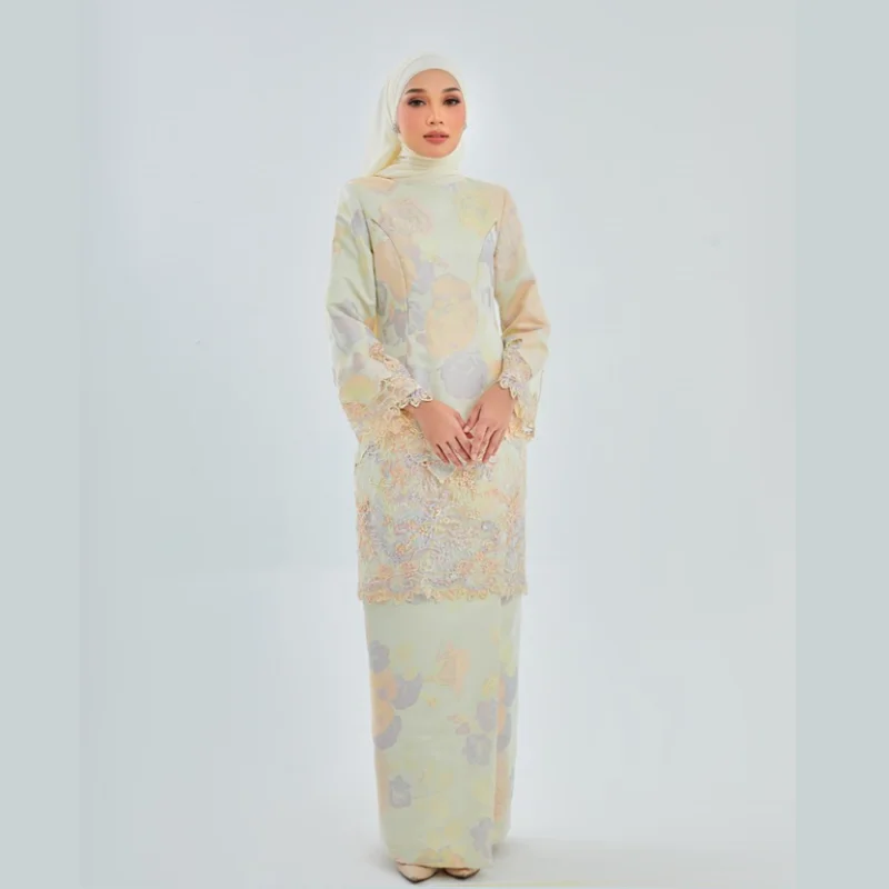 SIPO модная Индонезия Малайзия для женщин современный стиль Baju Raya Kurung Borong Kedah с 2022 принтом Официальный Kebaya
