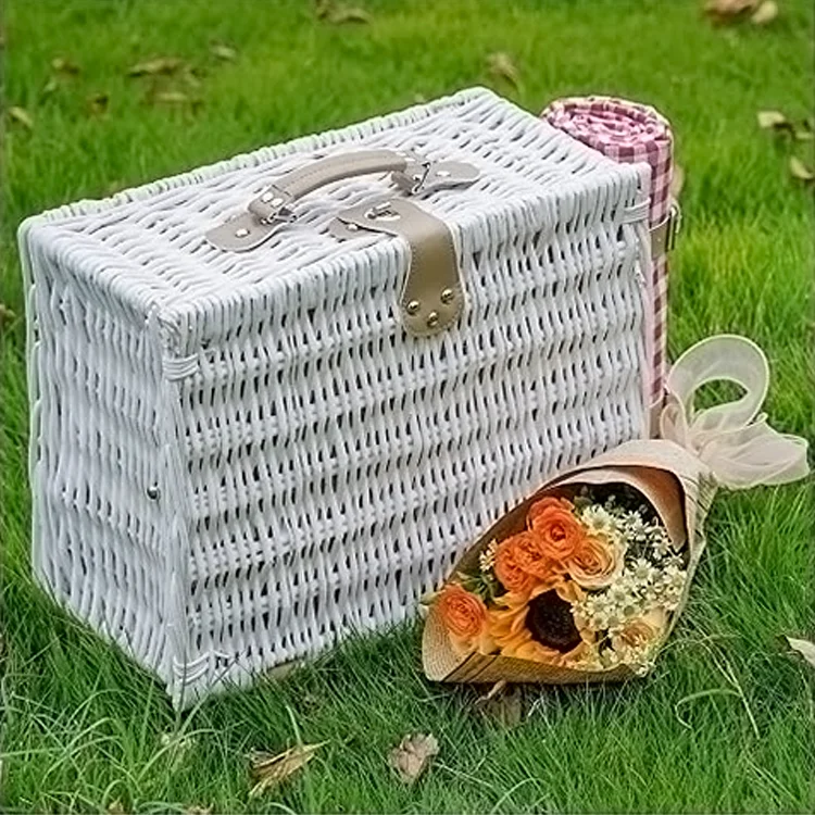 2022 Modern style Best sell Picknickmand Plastic With Lid Black Rattan Picnic Basket for storage