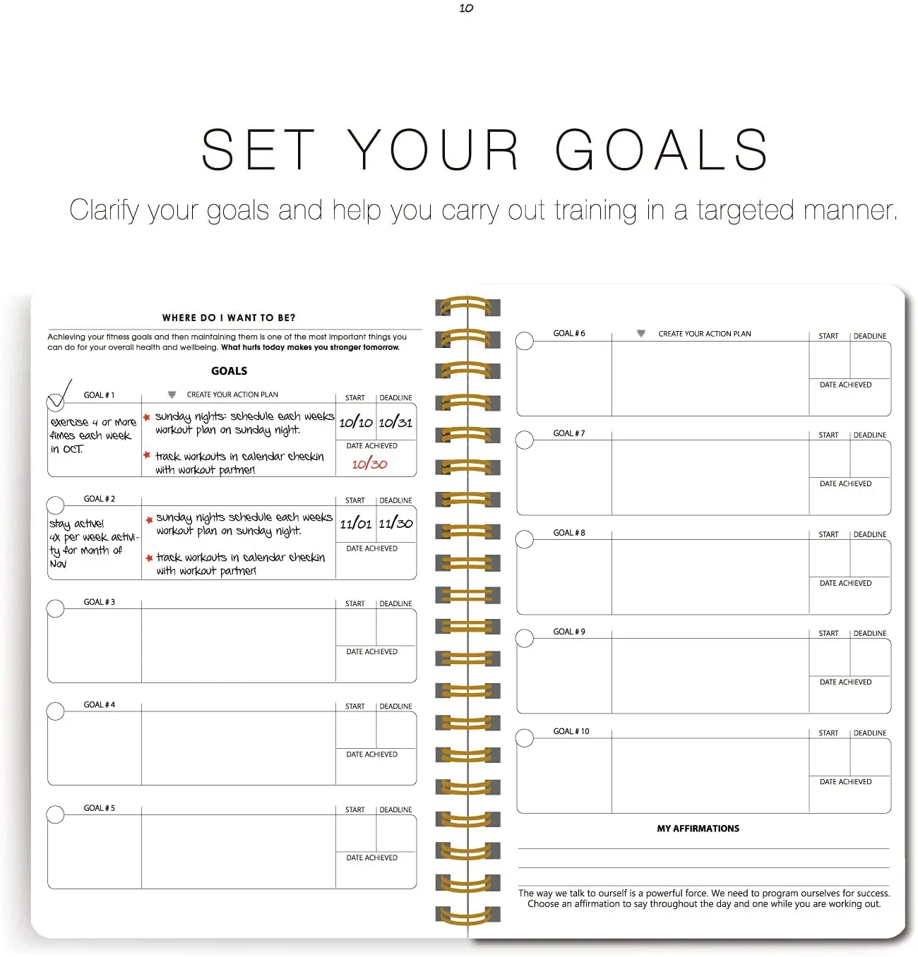 Workout Log Book Wellness Journal Black Fitness Exercise Planner Custom Printing Daily Diary Spiral Notebook