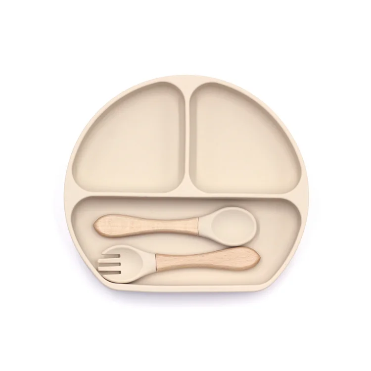 Eco Friendly Custom Kid Silicone Baby Plate Waterproof Tableware Suction Silicone Plate Spoon Fork