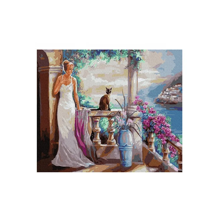 Unfading decorative paintings ladies by the lake, framed painting by number, high quality oil diy paintings