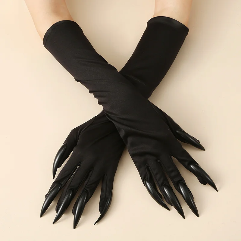 fashionable Black sequin nail polyester material Vampire Witch Halloween costume ghost claw gloves black cosplay
