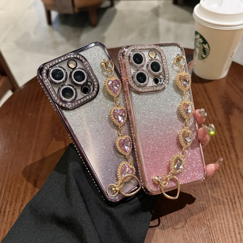 Новый дизайн, легкий роскошный чехол со стразами для iPhone16, чехол для телефона, чехол для телефона 15, promax 12, 11, 13pro, 14, браслет, продвинутый женский чехол