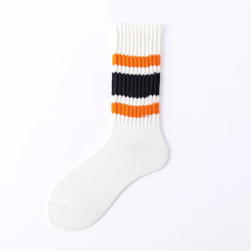 144N Half Full Terry Retro Striped Sports Socks Custom Logo Cushioned Rib Socks