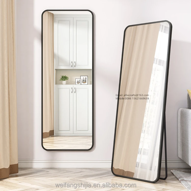 Factory direct wholesale miroir 50 x 150 cm full length floor mirror with shiny aluminium thin frame  wall mirror with holder