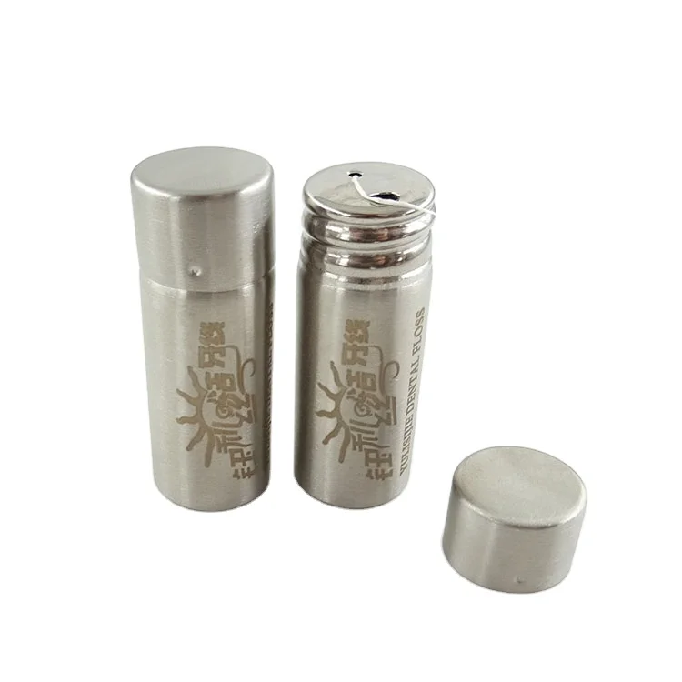 Teeth whitening  Vegan Dental floss Corn PLA floss In SUS 304 Bottle Customised Logo Laser Engraved Bottle