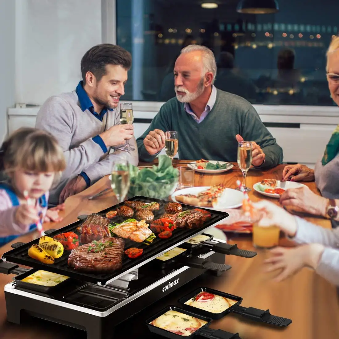  CUSIMAX Raclette Grill Electric Table Portable 2 in 1 Korean BBQ Indoor & Cheese