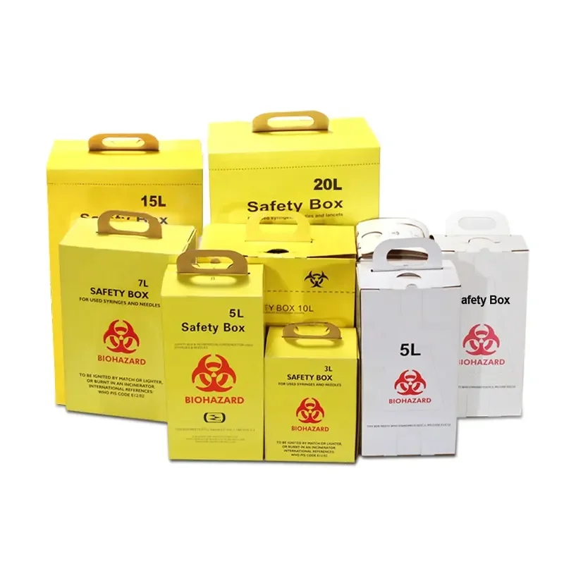 5L Paper Sharp Container Disposable Biohazard Safety Box Medical Waste Bin For Used Syringes & Needles