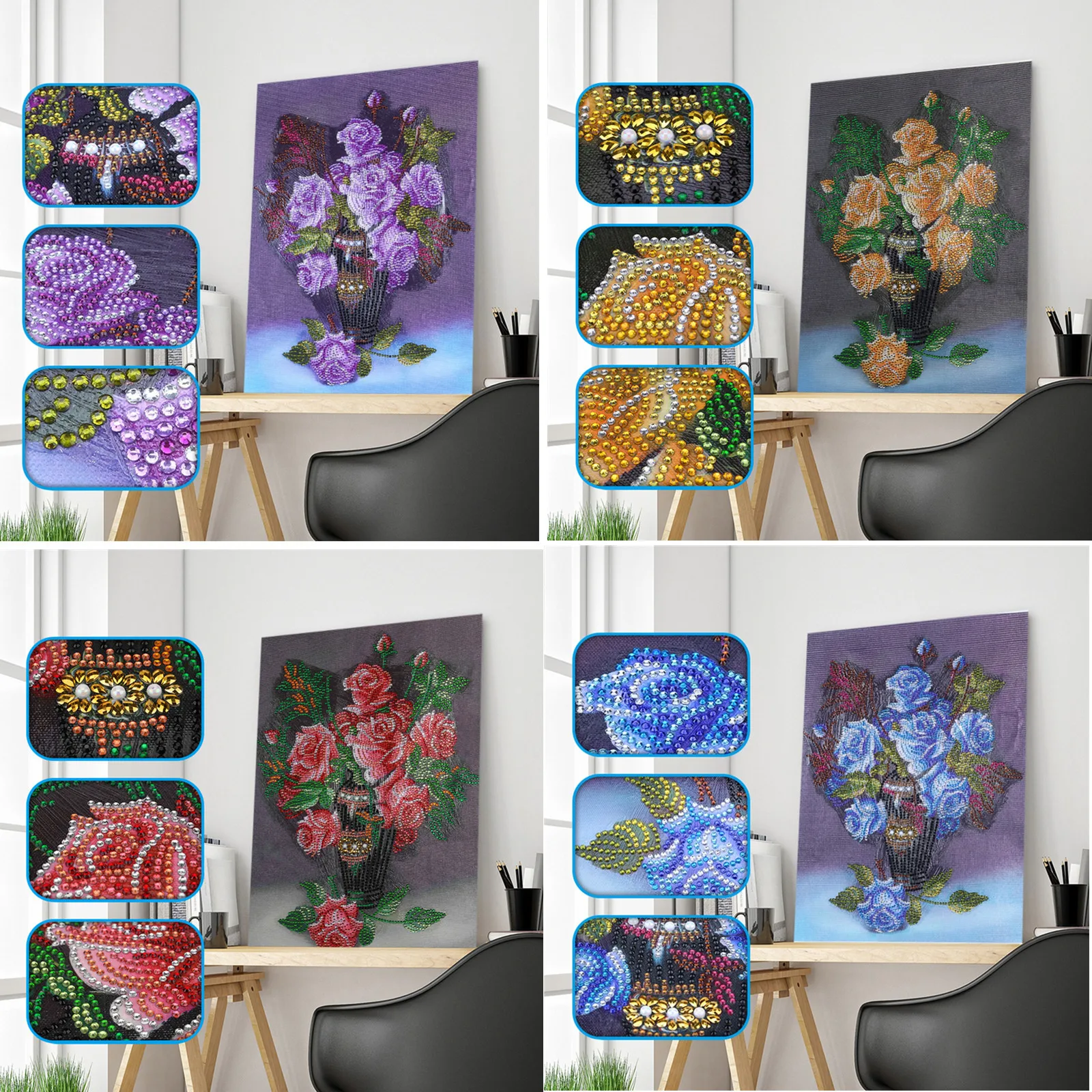 Wholesale Special Shaped Diamond 5D Diamond Painting Kits Flowers Plants Vase AB Drills Crystal Picture DIY Gift  Home Decor
