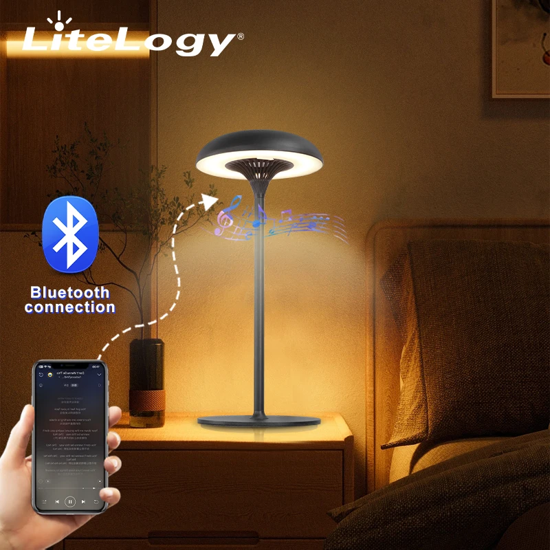 New mushroom design bt control touch sensor portable music speaker led cordless table lamp rechargeable