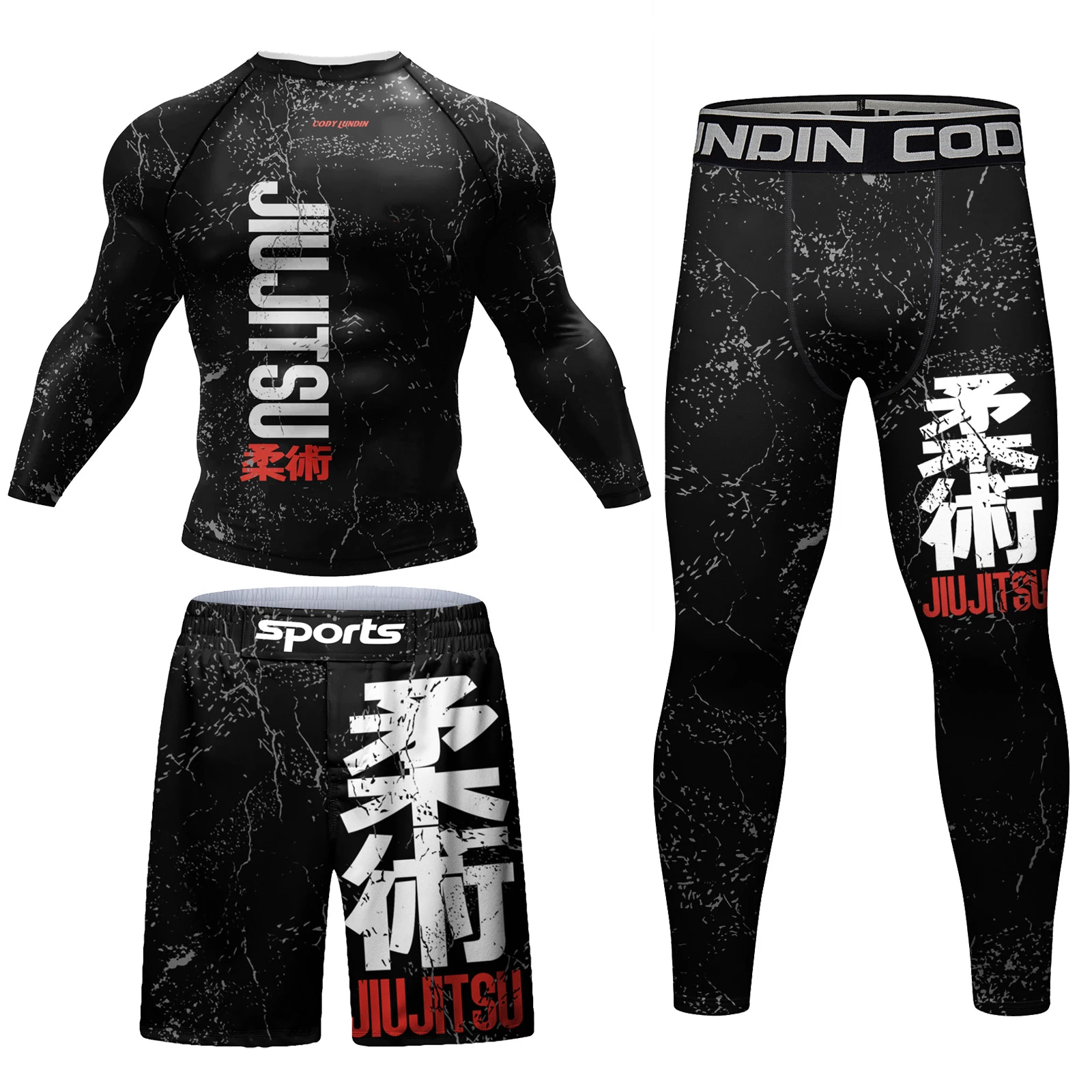 Custom BJJ Rashguard T Shirts+Pants Rash Guard Fitness Tracksuit Boxing Jerseys Muay Thai Compression Men Kickboxing Sport Suit