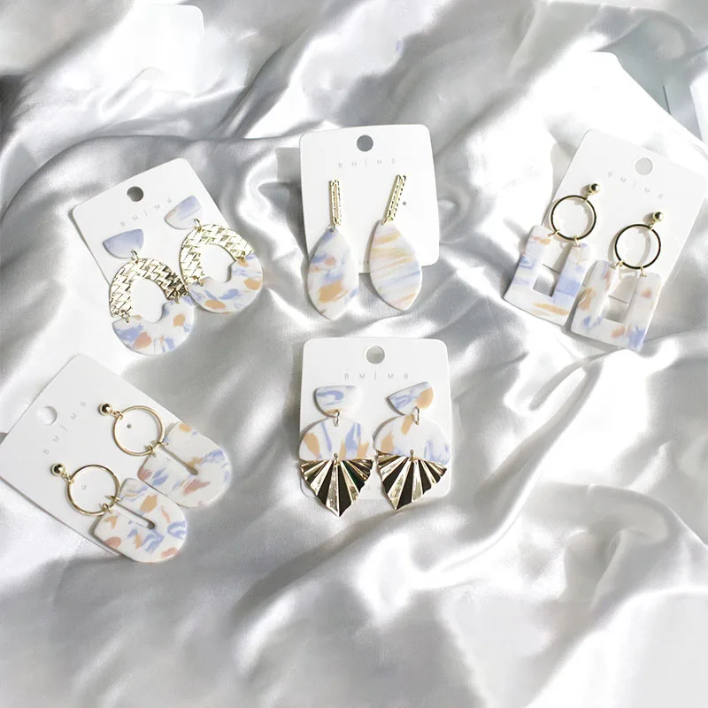 New Designer Metal Dangle Earrings Jewelry Handmade Gold Foil Polymer Clay Drop Earrings For Women Abstract Pattern Clay Earring
