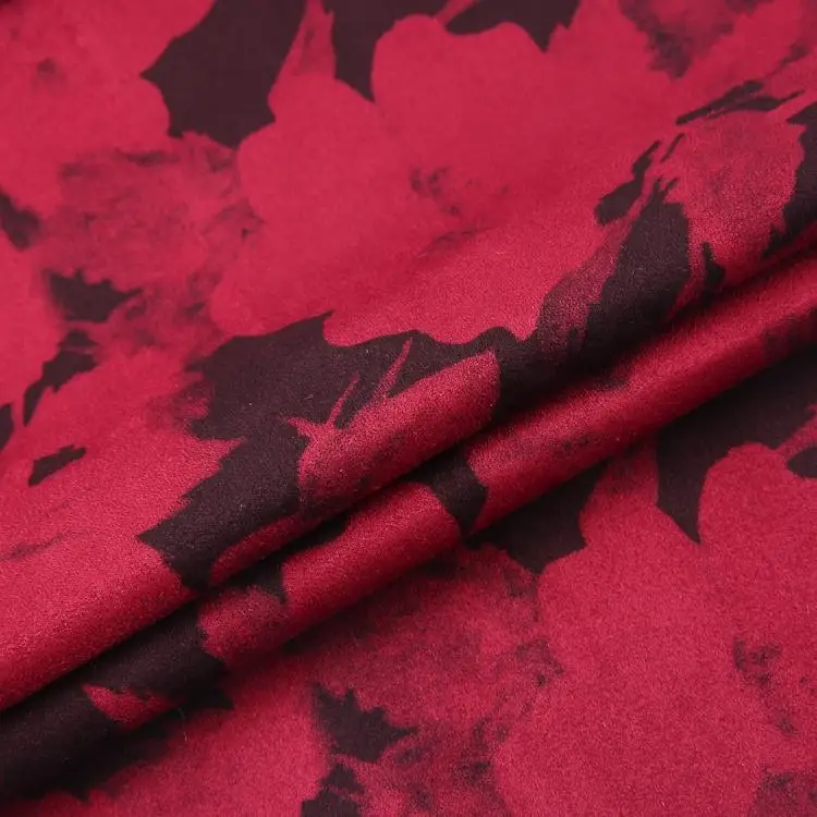 310GSM knitted 95%poly 5%spandex micro elastic interlock printed suede cloth fabric for coat