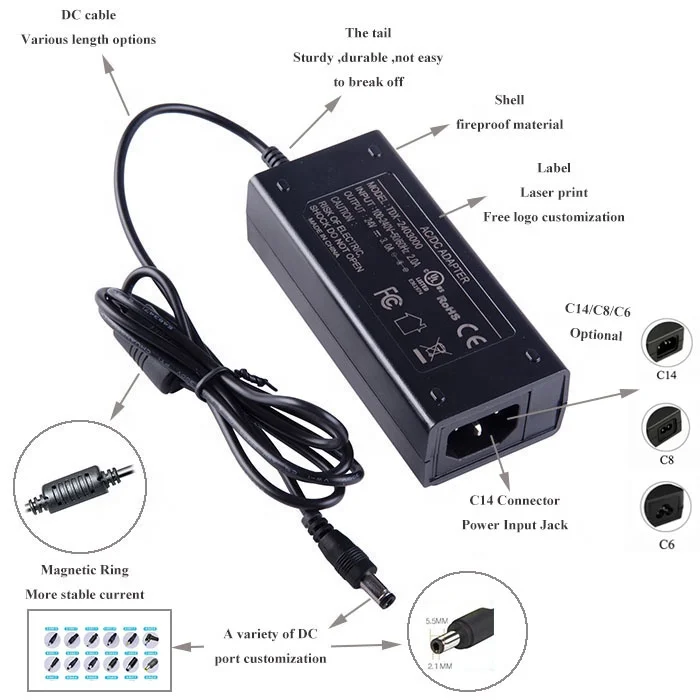 CCTV Motor TV 32V 1.5A Power Supply Input 100 240V AC 50-60HZ Transformer Desktop 4 Pin Din 32V DC Adapter 1.5A 48W