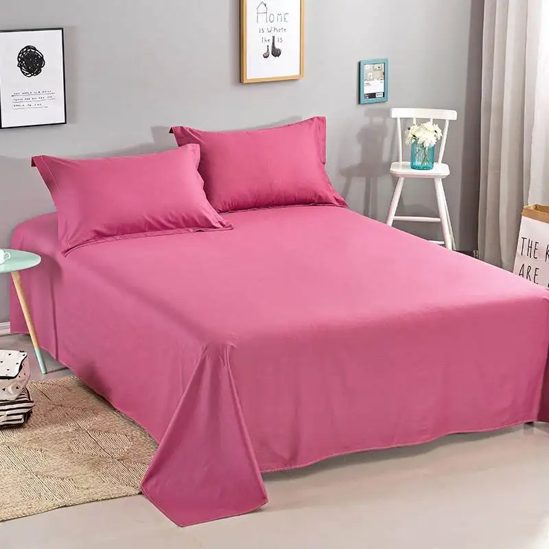 hot sale bedding set online candy flat sheet customized size and style bed sheet set with 2pc pillowcases polyester bed linen