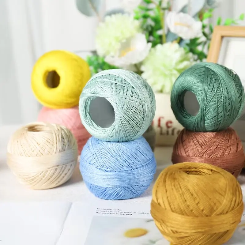 Wholesale stock 50gram per roll Lace thread 100% mercerized Cotton hand knitting yarn chunky fancy pure cotton yarn for crochet