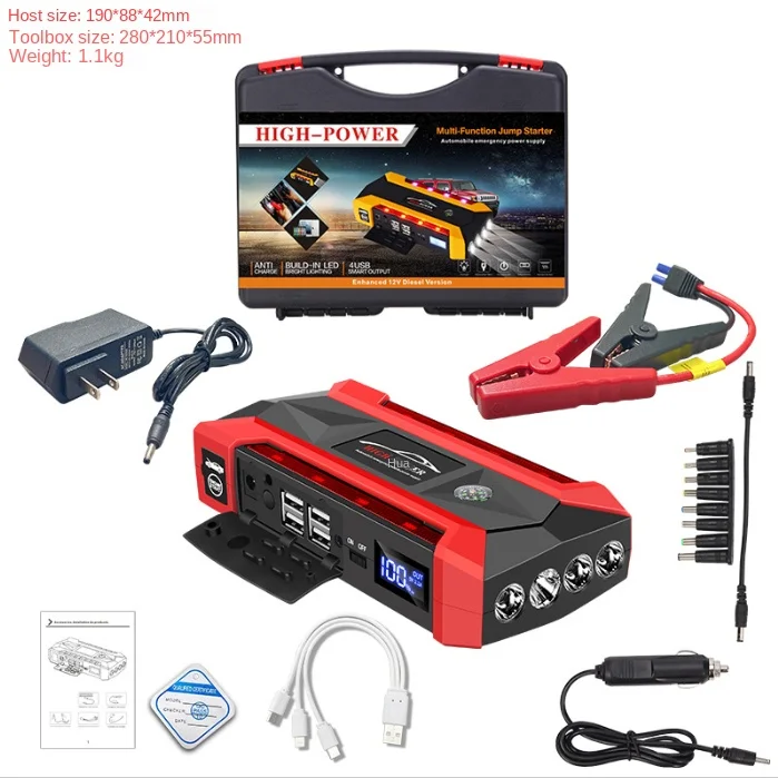 12V 89800mAh Battery capacity Jump Starter Booster Jumper Box Power Bank Safety Hammer Digital Screen For Cars