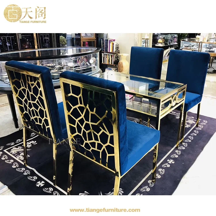 Роскошная итальянская мебель для столовой Современный синий бархатный обеденный стул золотого цвета