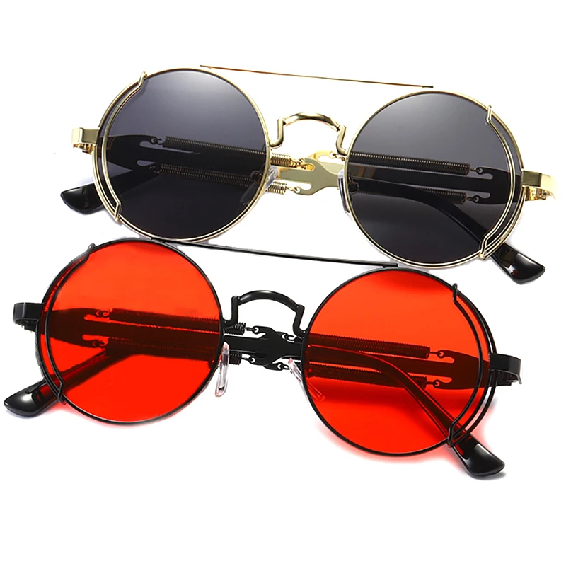 UV400 Unisex Lens Punk Fashion Sun Glasses, Round Metal Gothic New Style Steampunk Sunglasses