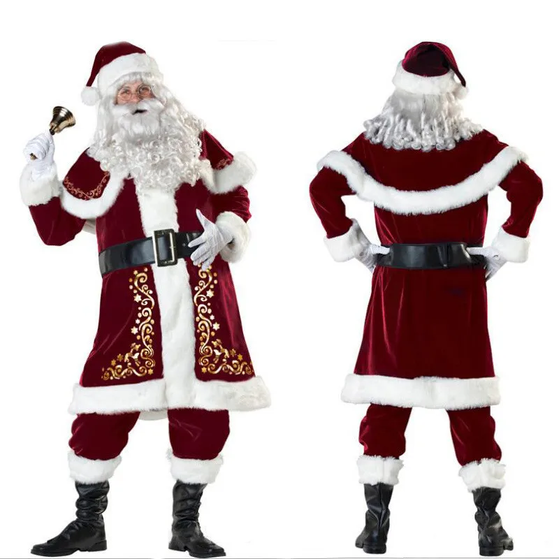 Full Set 2022 Of Christmas Costumes Santa Claus For Adults Christmas Clothes Santa Claus Costume Luxury Suit With White Beard