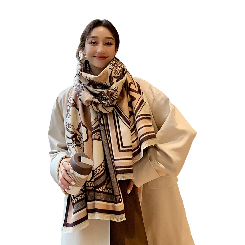 Best-selling unicorn pattern warm comfort soft winter imitated cashmere scarf shawls for women
