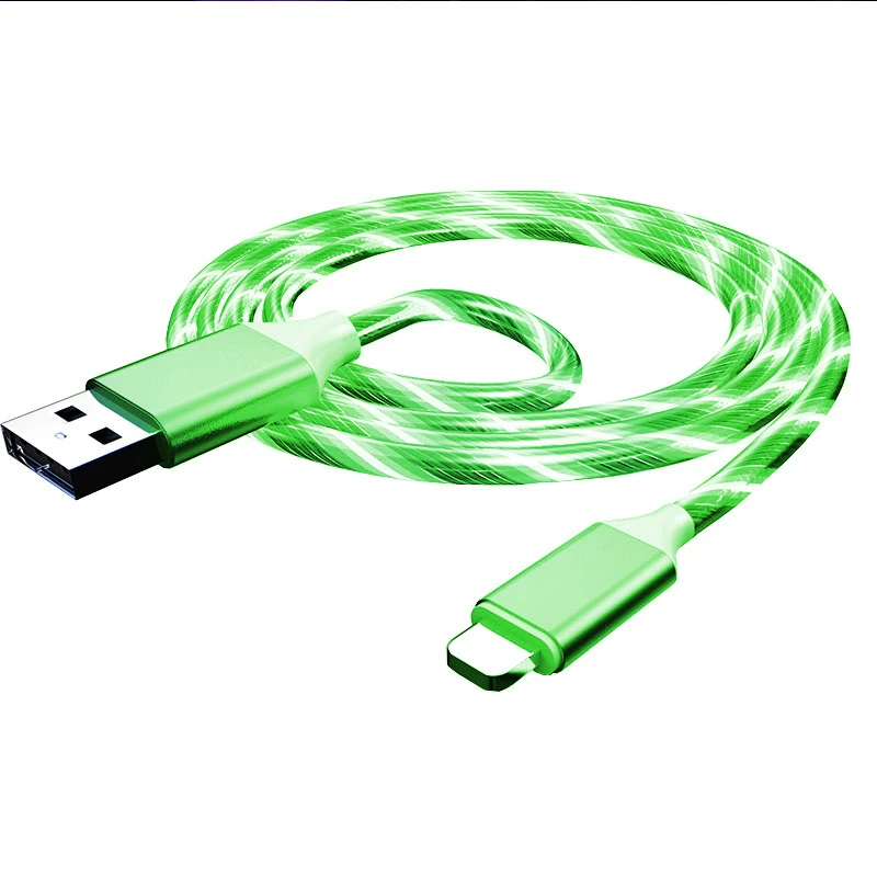 Течет светодиодный кабель для зарядки с разъемом Micro USB Type-C Прохладный стример телефон зарядное устройство