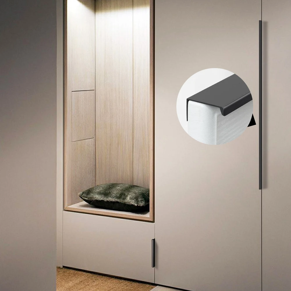 Недорогие сборные аксессуары, современный плоский черный скрытый кухонный шкаф, алюминиевая ручка