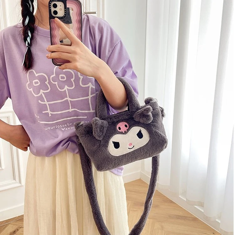 HL 26cm Kawaii Sanrios Plush Bag Kuromis My Melodies Cinnamorolls Anime Handbags Cute Hello KT Kitties Stuffed Backpack