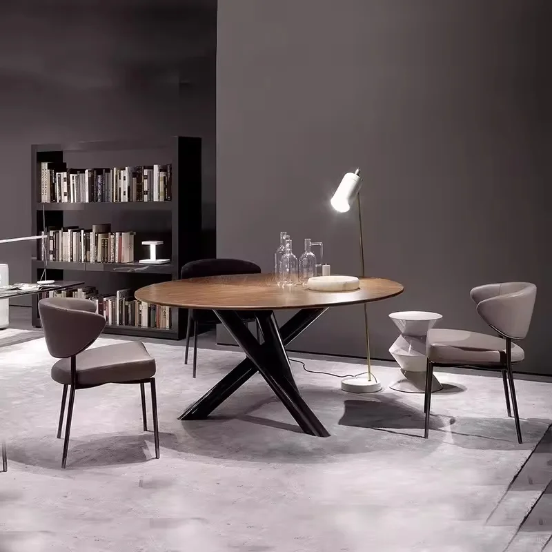 Modern Round Glass Dining Table | Designer Center Table with Chrome Cross Legs | Coffee Shop Dining Furniture