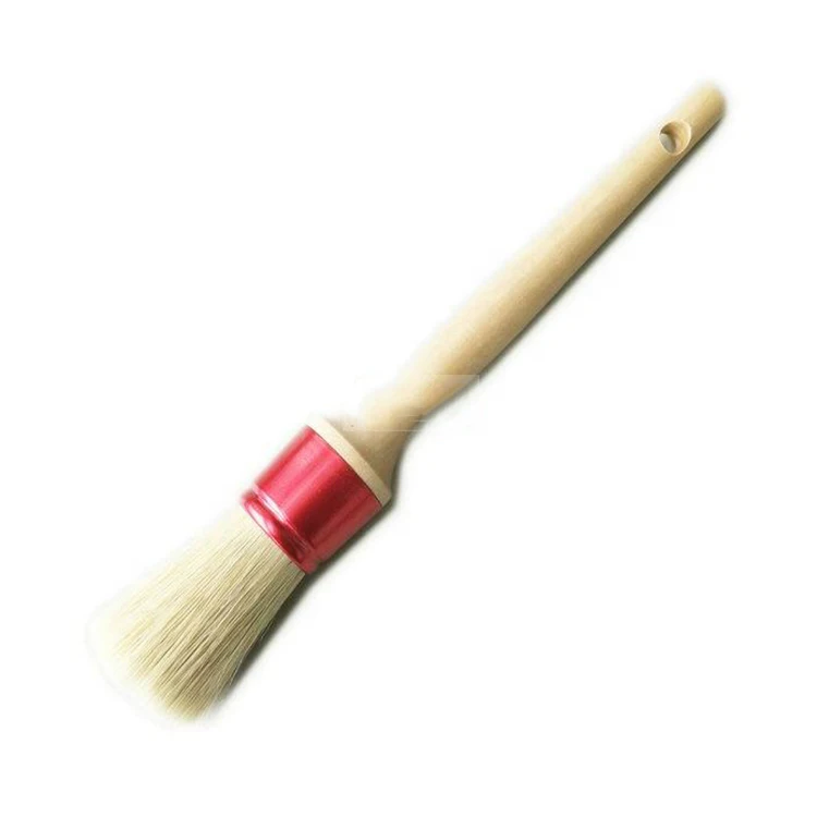 High Quality Car Detailing Products Car Cleaning Brush Wooden Handle Boar Hair Bristle Brush For Interior Leather Wheels