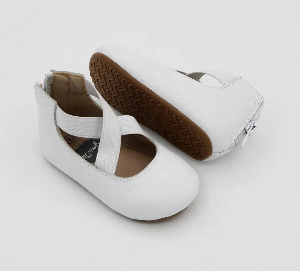 High Quality Elastic Band Rubber Sole Kids Ballet Flats Genuine Leather Shoes For Baby Girls