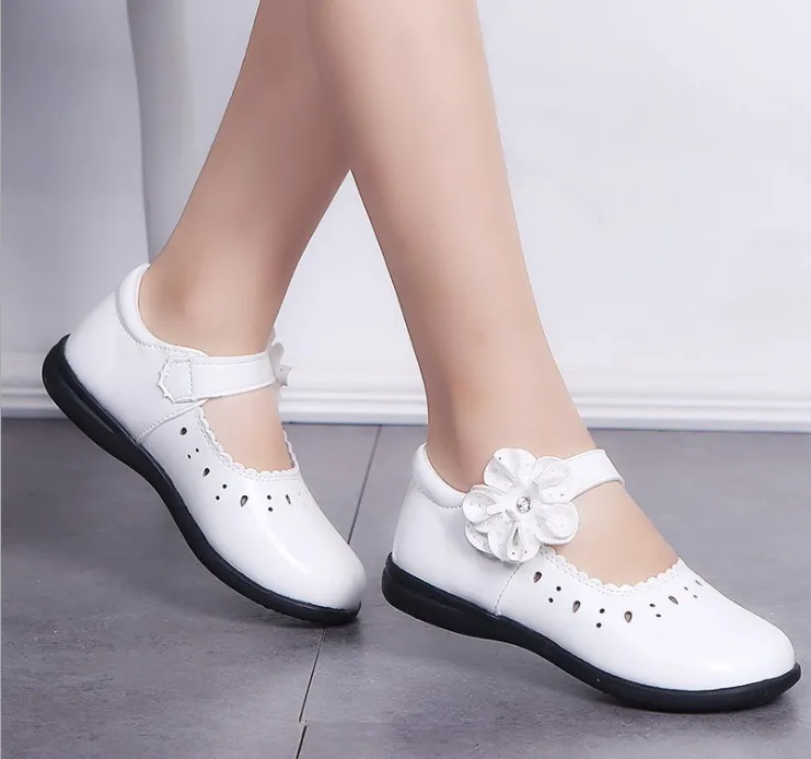 Flower decorated girls  mary jane shoes breathable big kids princess shoes girls school shoes