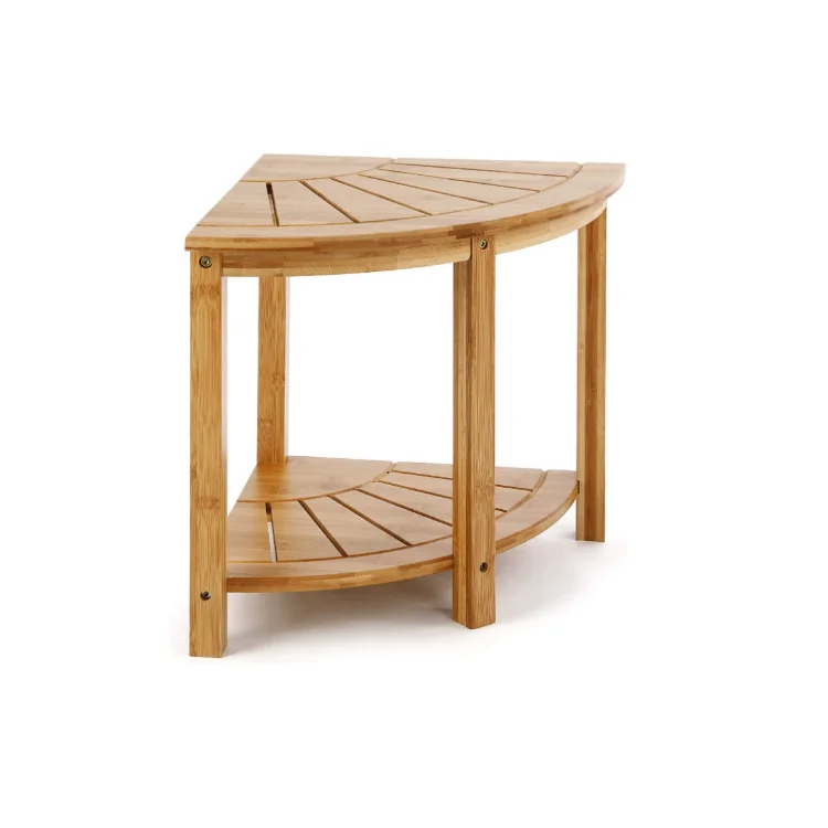 Rustic 2 tier caddy shelf stand small space portable corner bamboo bathroom shelf