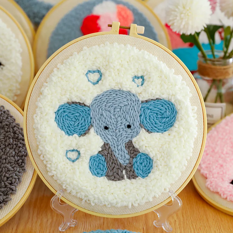 DIY Baby Elephant Embroidery Kit Embroidery Fabric Thread Punch Needle Embroidery Kit