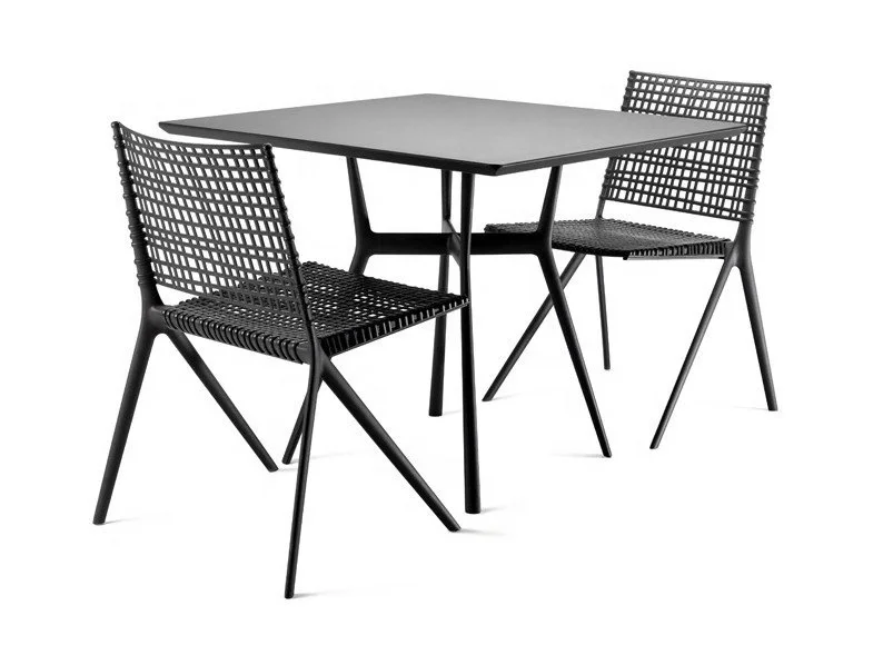 Outdoor stackable chairs with metal and rope woven seat and back for modern dining armless rope and rattan chair
