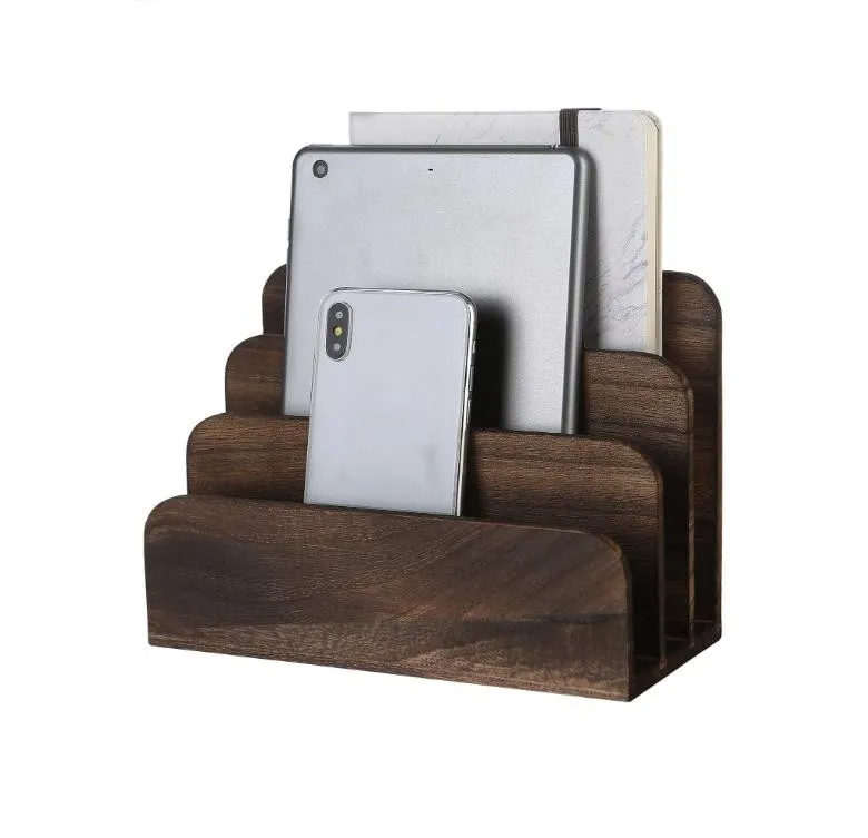 Деревенский темно-коричневый деревянный бумажный органайзер для документов держатель стойка