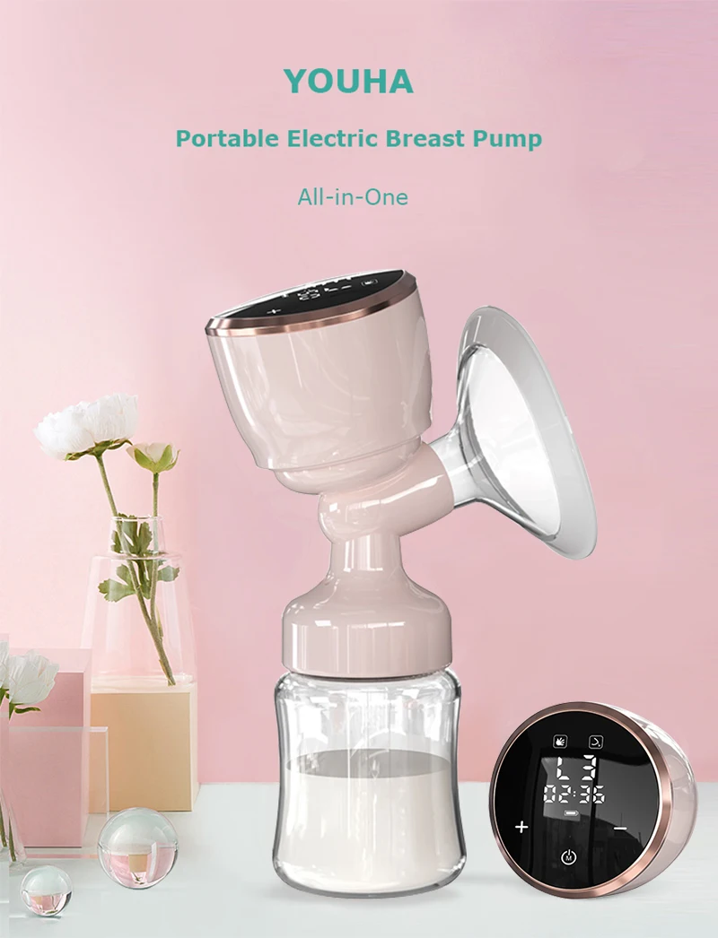 YOUHA One-piece portable electric breast pump with LED screen and touch button  wireless breast pumps