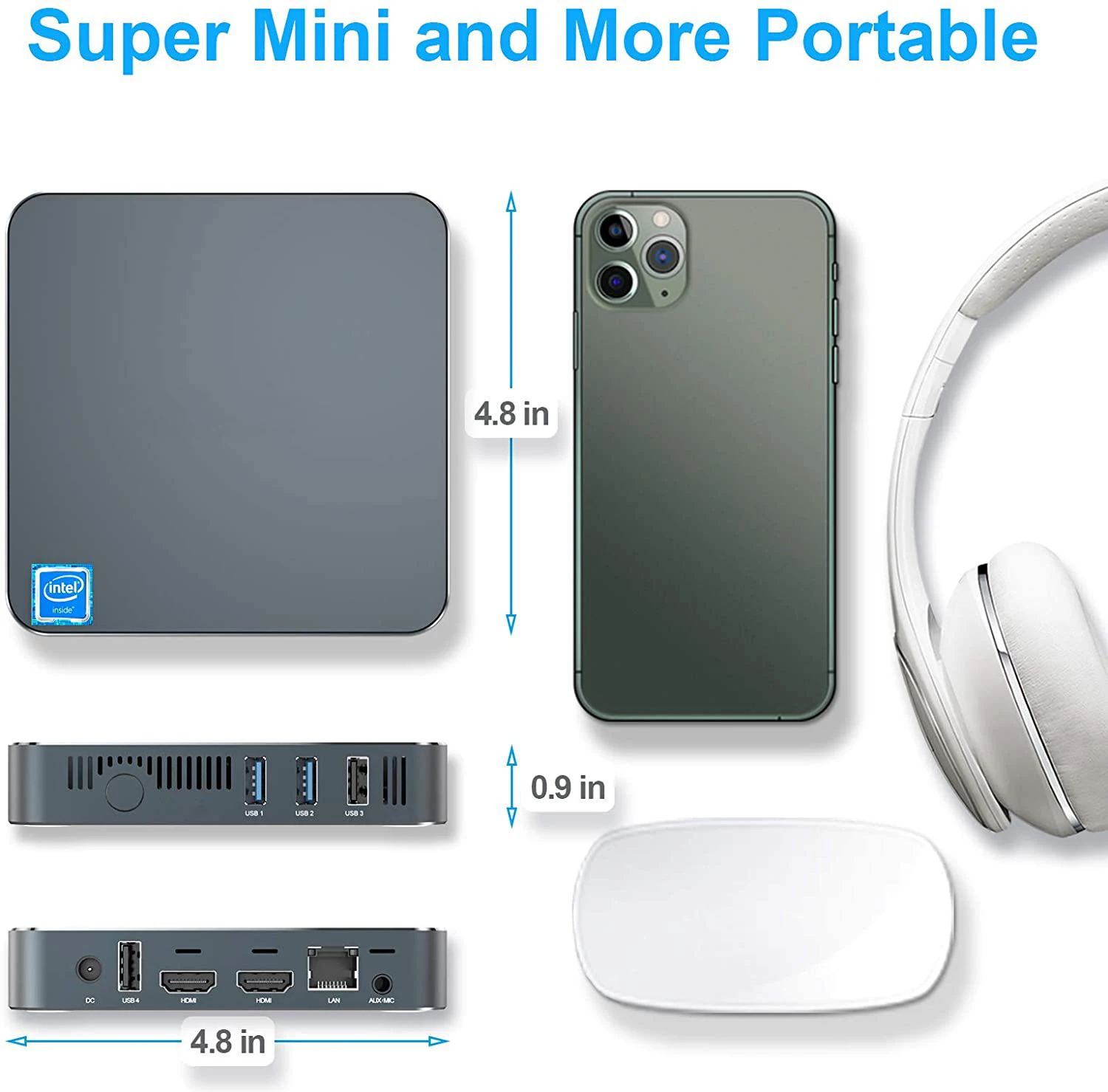 IntelIntel Apollo Lack Metal N3350 CPU J3455 MINI PC AK7 4G 64G with Win10& Linux for Outdoor Display Connect Projector Game use
