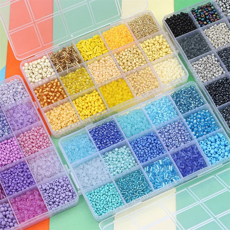 15 Colors Glass Seed Beads Tube Beads Material Pack Handmade DIY Beaded Bracelet Necklace Jewelry Making Accessories
